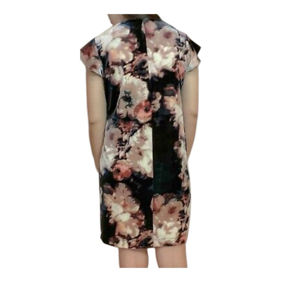 EUC Women's Cynthia Rowley Crushed Velvet Black Dress Size M Pink Floral - Picture 5 of 9